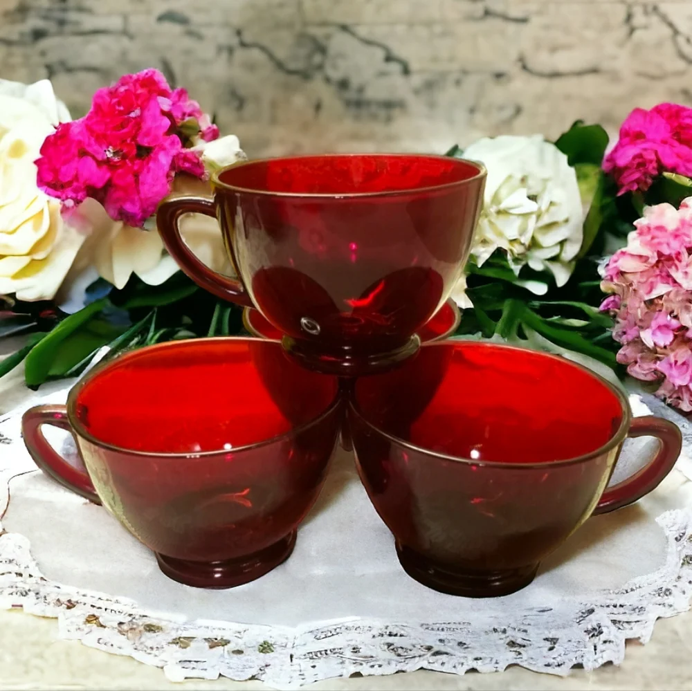 4 Vtg 1938-Royal Ruby Red Glass Tea/Punch/Snack Cups